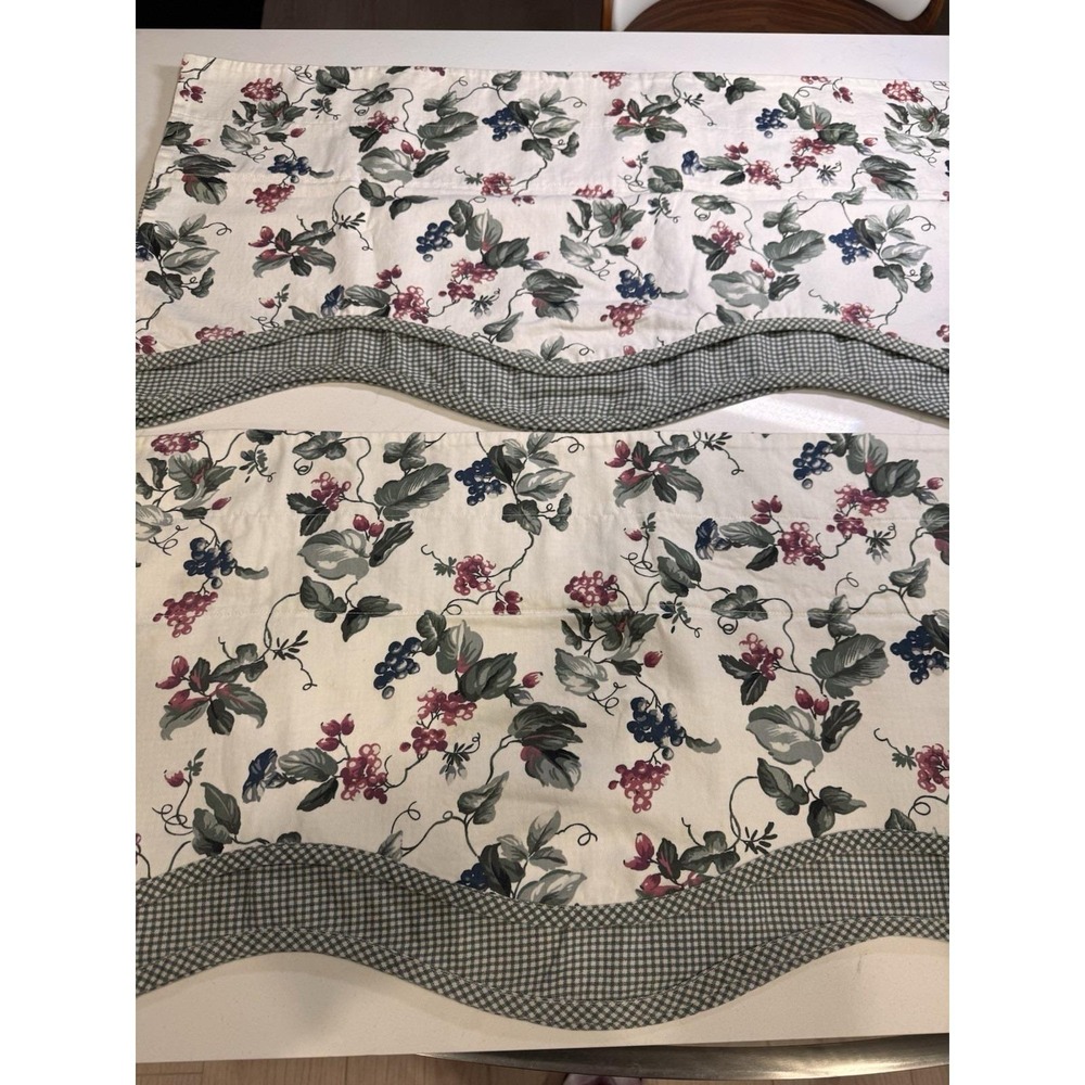 Waverly Orchard Trail 2 Scalloped Valances 74x15 Curtains Grapes‎ Green Gingham
